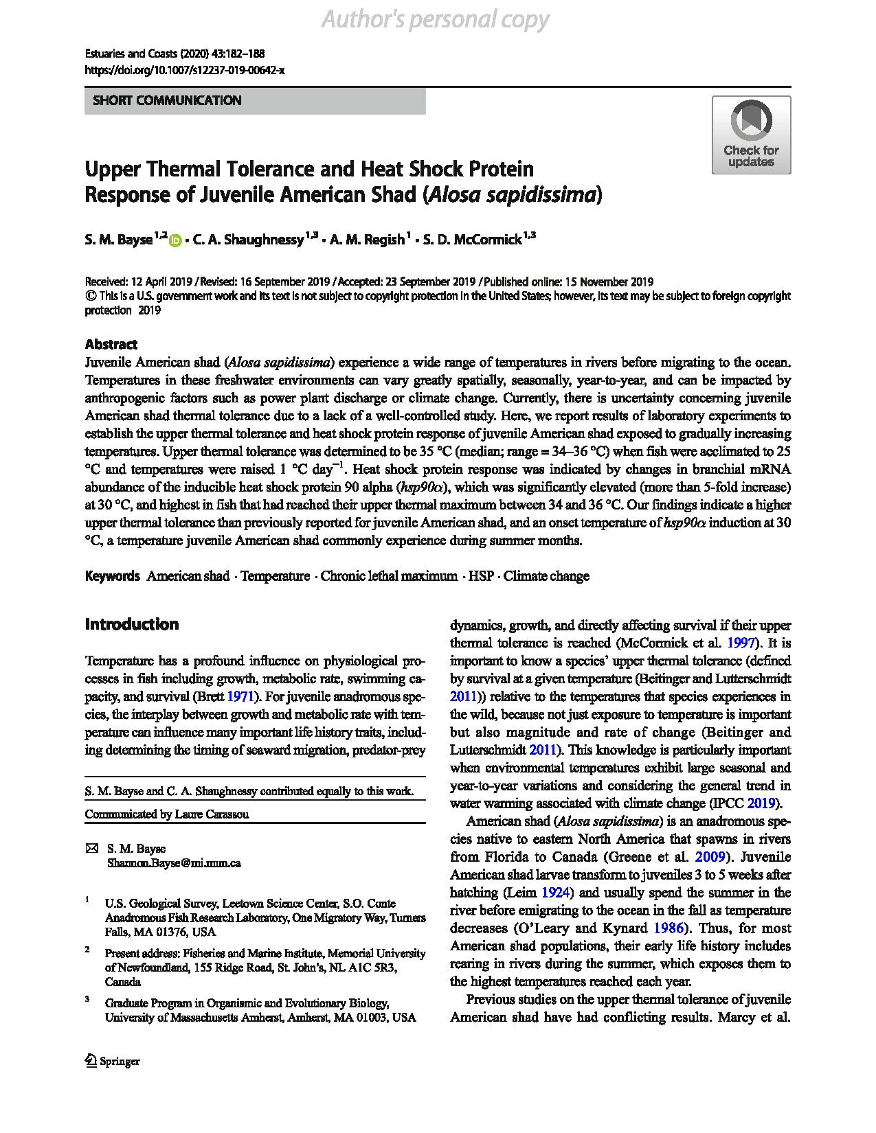Shad thermal tolerance