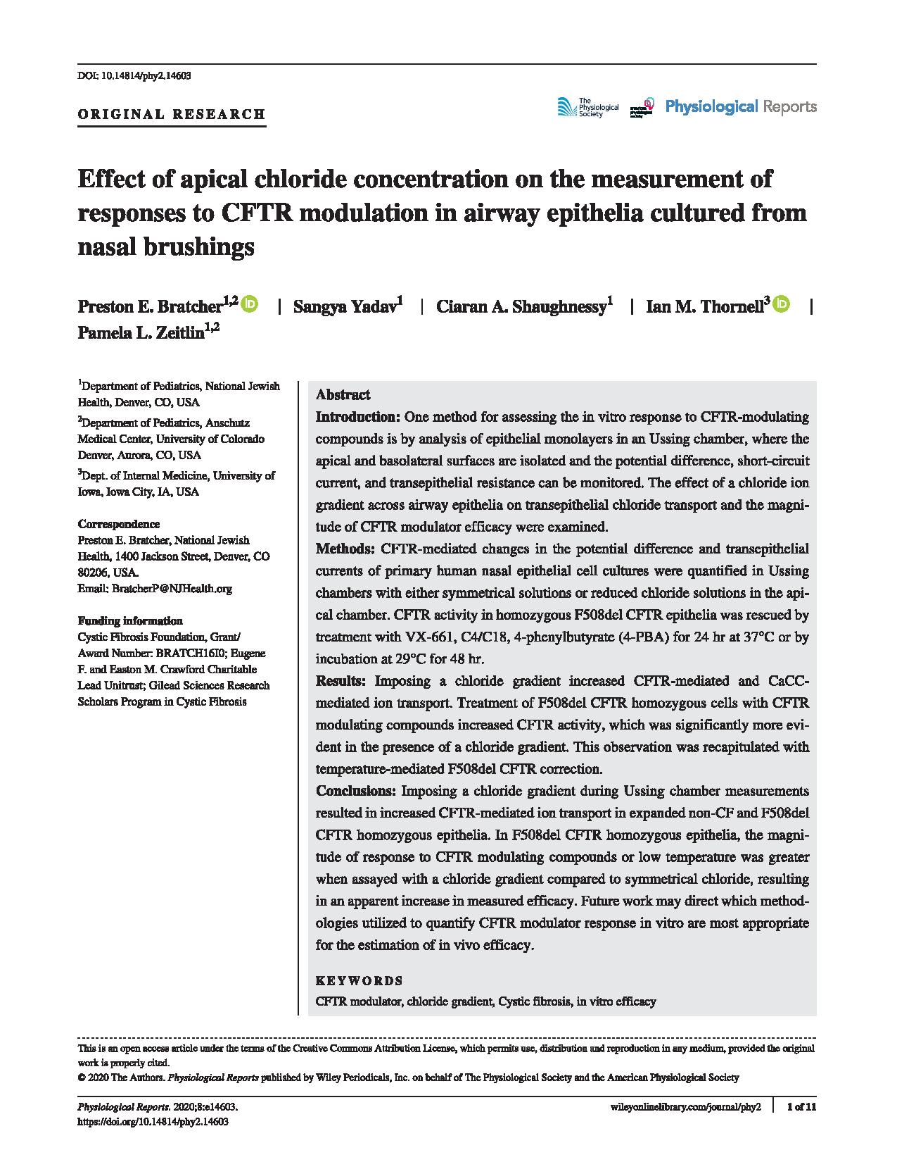 Effect of apical chloride concentration on the measurement of responses to CFTR modulation in airway epithelia cultured from nasal brushings