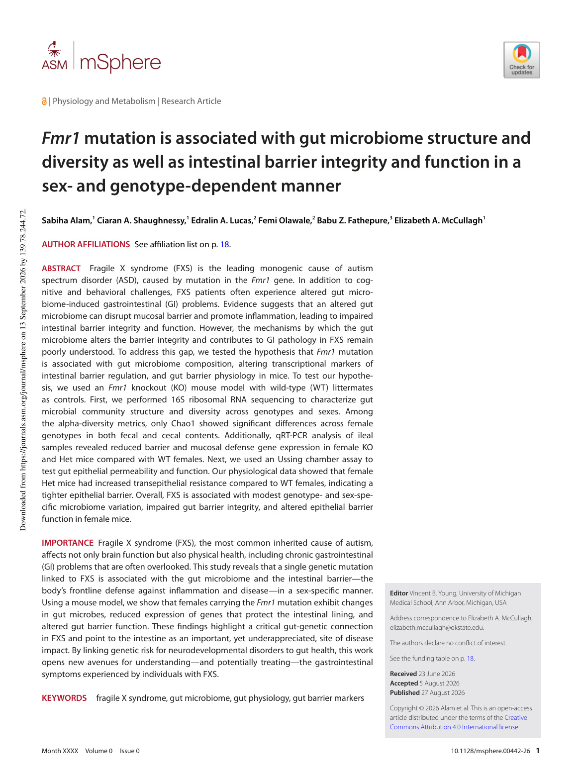Fmr1 mutation reshapes gut microbiome structure, diversity, intestinal barrier integrity, and function in a sex- and genotype-dependent manner