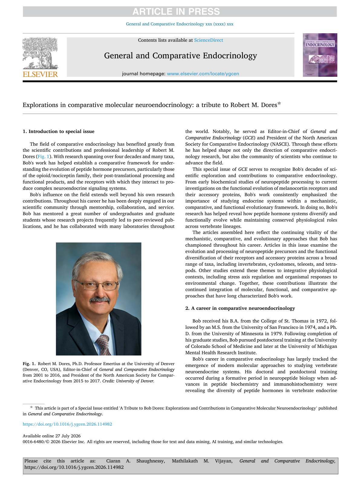 Explorations in comparative molecular neuroendocrinology: a tribute to Robert M. Dores